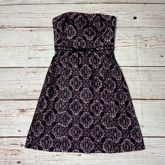 Helen Wang NYC Pink with Black Lace Strapless Fit and Flare Dress Sz 4 - Picture 16 of 16